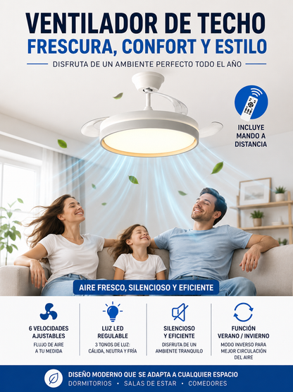 Ventilador de Techo LED Silencioso con Luz Regulable