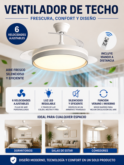 Ventilador de Techo LED Silencioso con Luz Regulable