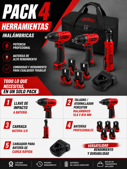 PACK 4 HERRAMIENTAS BATERIA + 4 BATERIAS