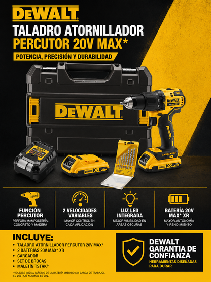 Taladro Profesional Dewalt Percutor-Atornillador  21v, 2 Baterías