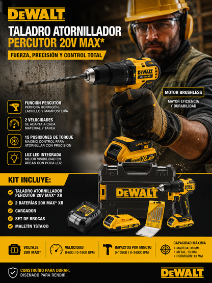 Taladro Profesional Dewalt Percutor-Atornillador  21v, 2 Baterías