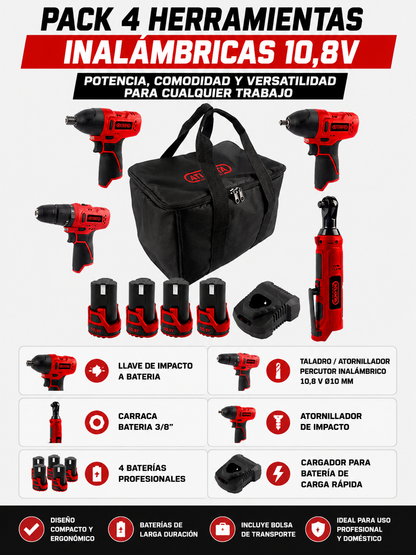 PACK 4 HERRAMIENTAS BATERIA + 4 BATERIAS