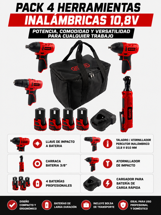 PACK 4 HERRAMIENTAS BATERIA + 4 BATERIAS