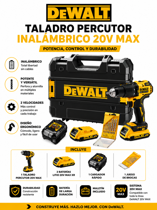 Taladro Profesional Dewalt Percutor-Atornillador  21v, 2 Baterías